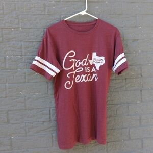Women's God is a Texan Maroon Burgundy Jersey T Shirt Size Medium Texas